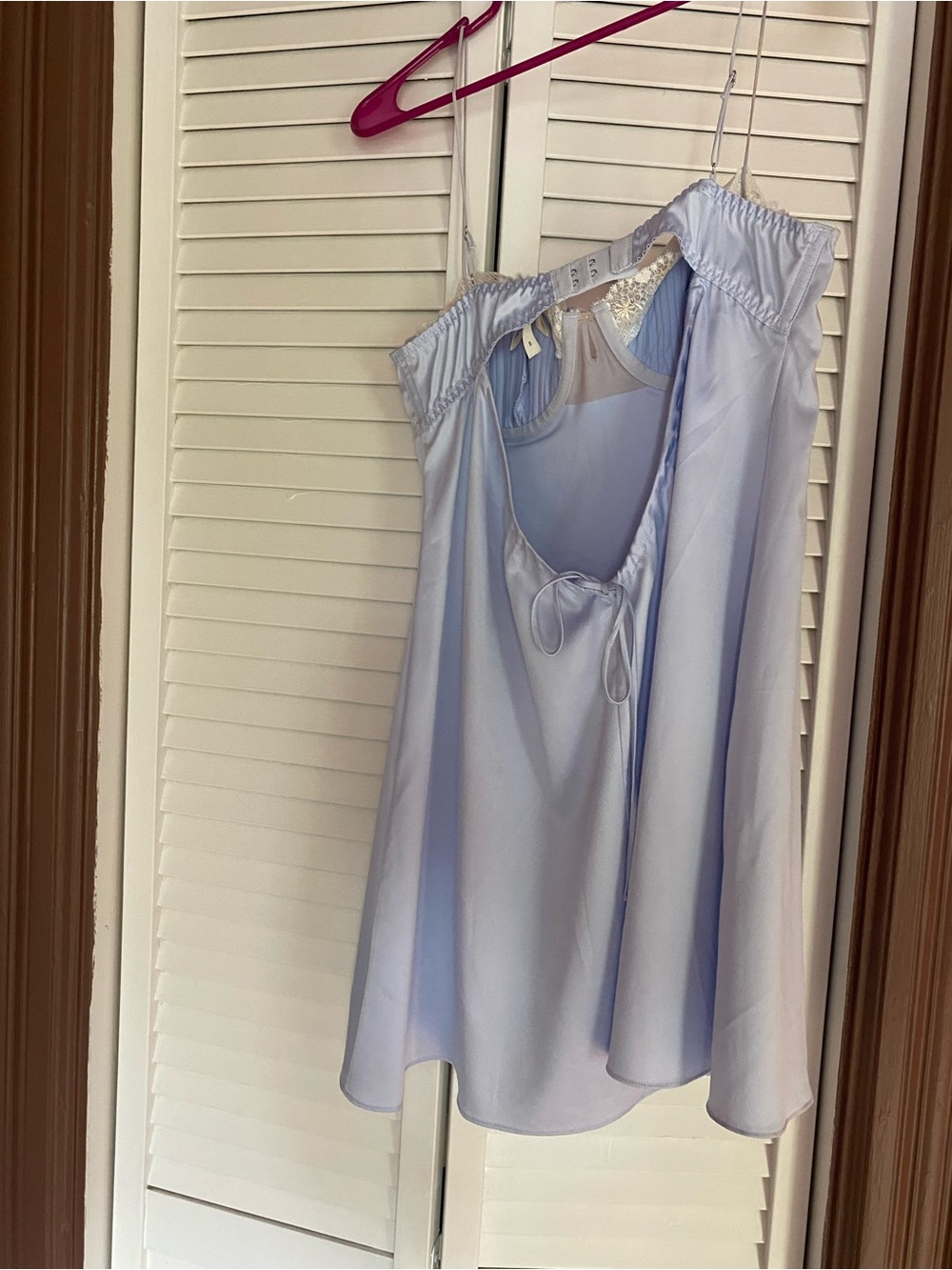 For Love and Lemons Light Blue Satin Slip Dress with Embroidered Bust - Picture 4 of 5